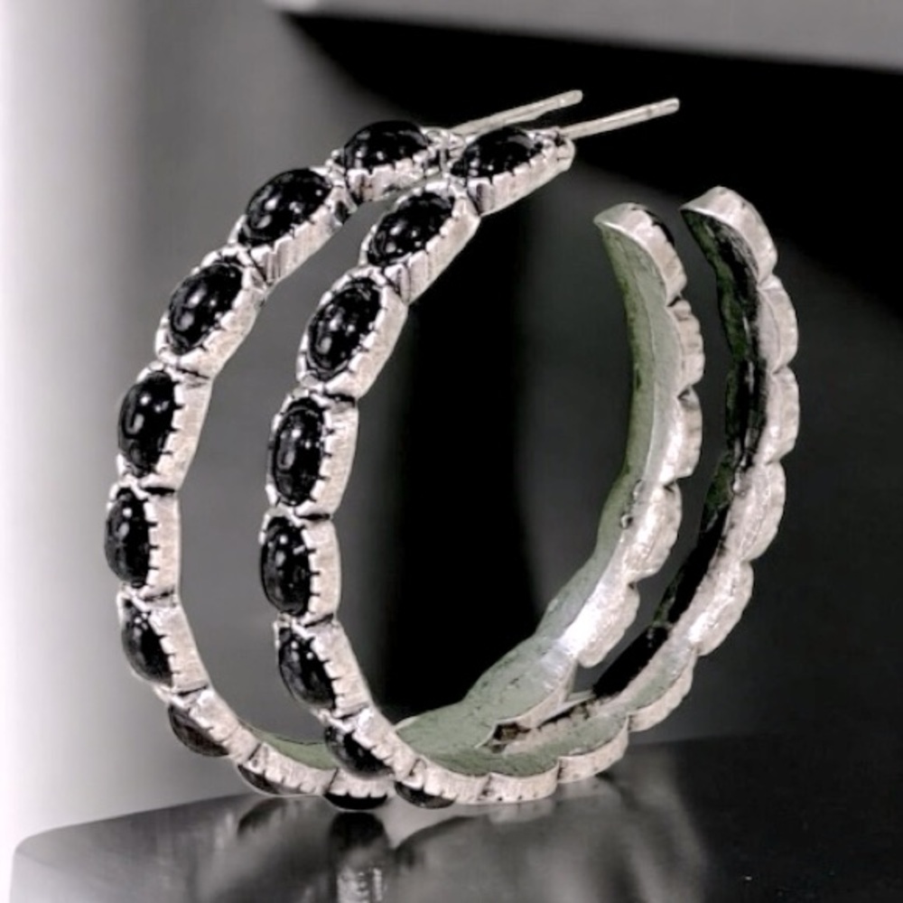 Large Black & Silver Sante Fe Style Post Hoops